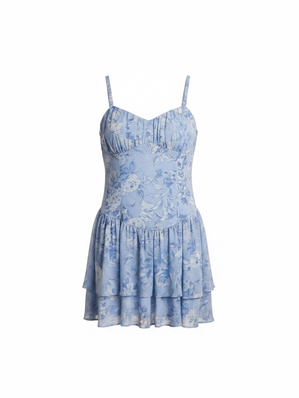 American Threads Blue Floral Ruffled Tiered Mini Dress